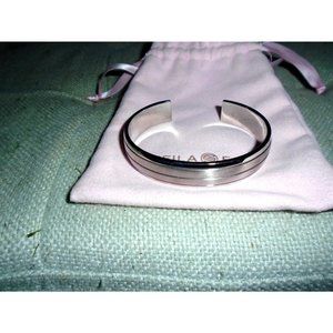 Sheila Fajl Chisel Stainless Steel Silver Cuff Bracelet in Suede Pouch